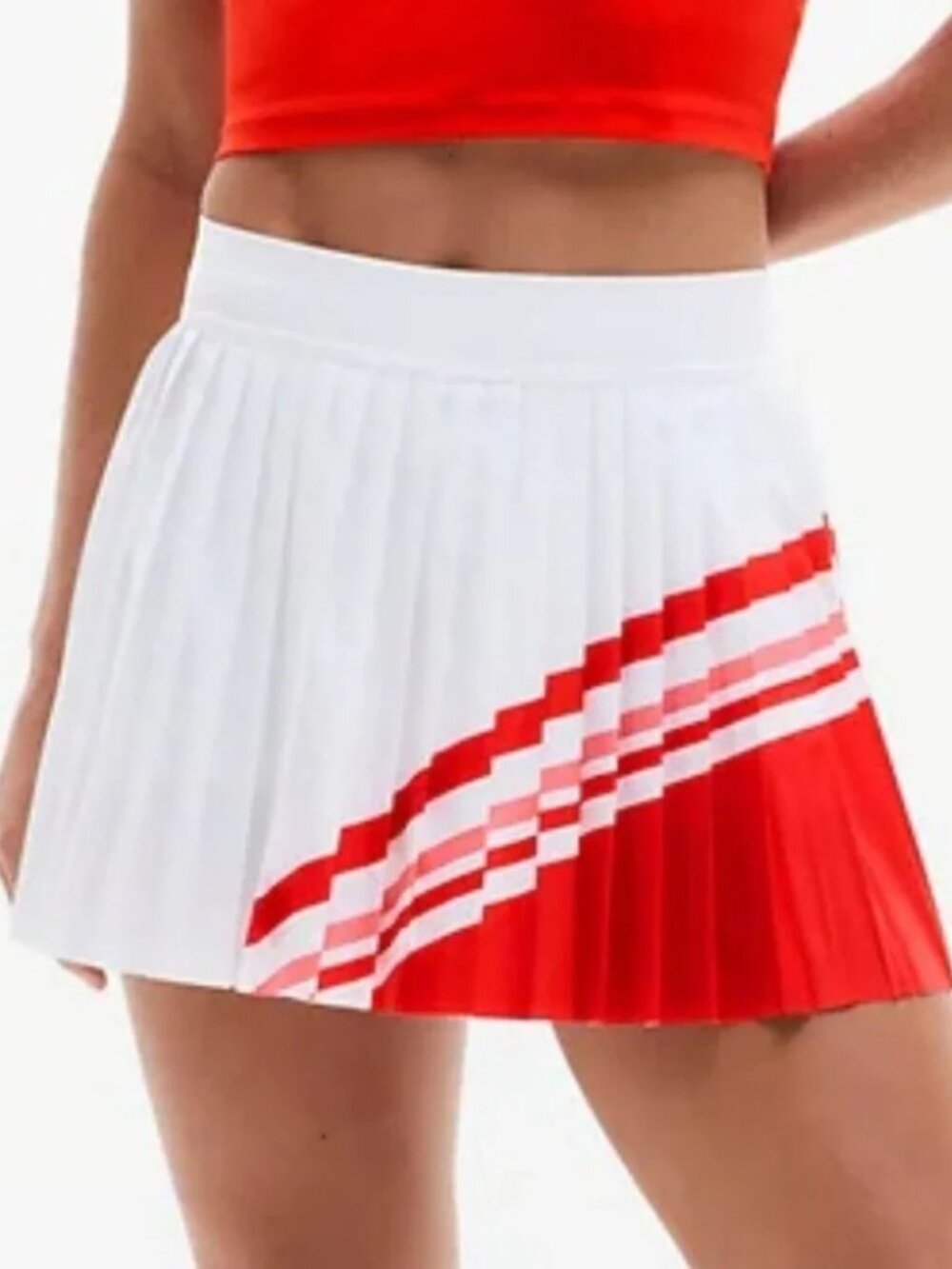 Match Point High Rise Pleated Colorblock Skort in Bright White Cardinal